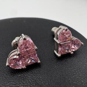 925 Sterling Silver Lab-Created Pink Sapphire Heart Halo Earrings